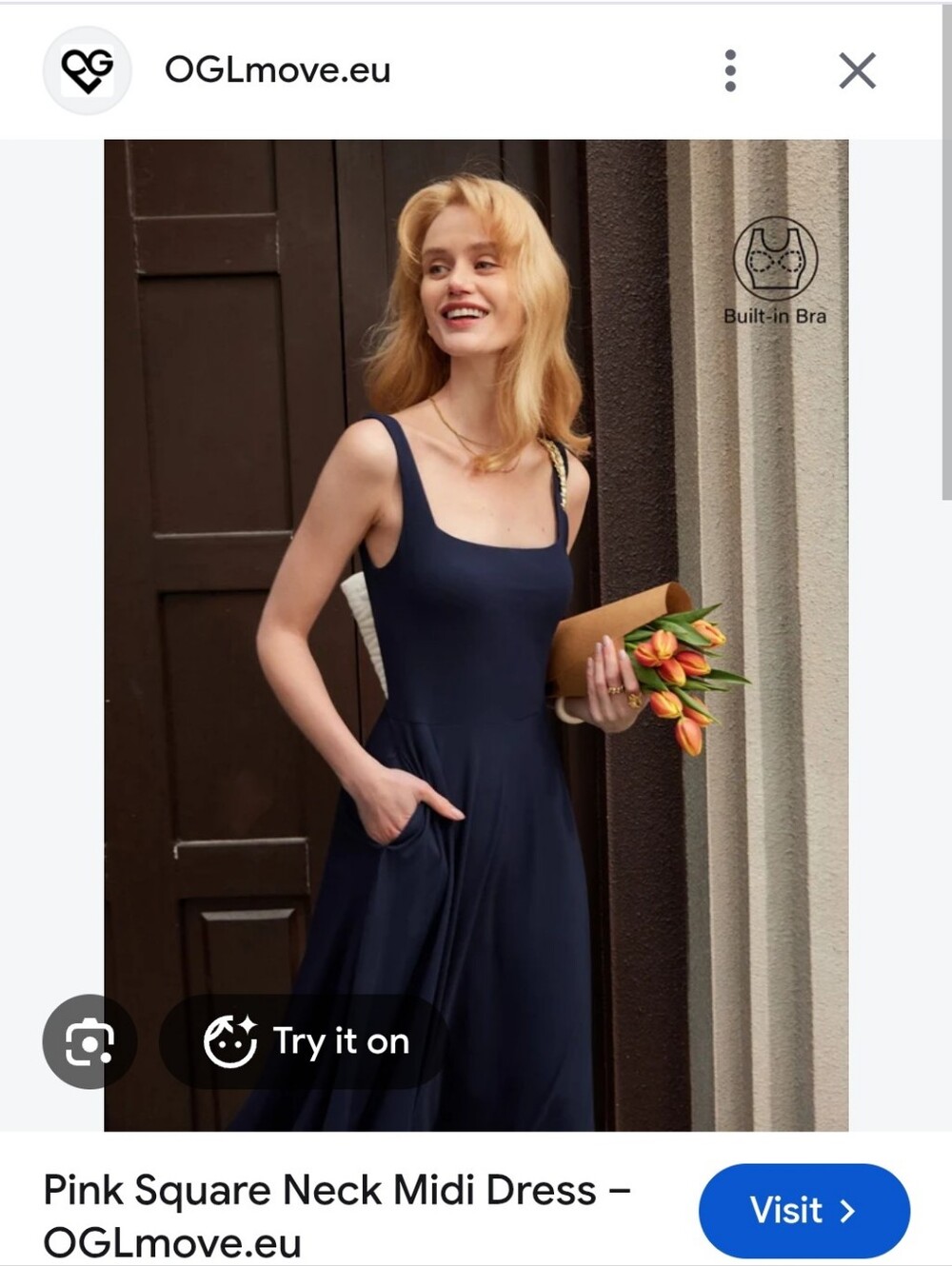 OGL Navy Square Neck Dress With Built In Bra